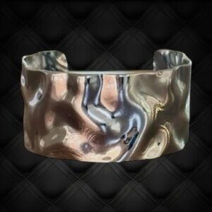 Large Hammered Silver Cuff Bracelet 18k gold/rodium plated over stainless steel